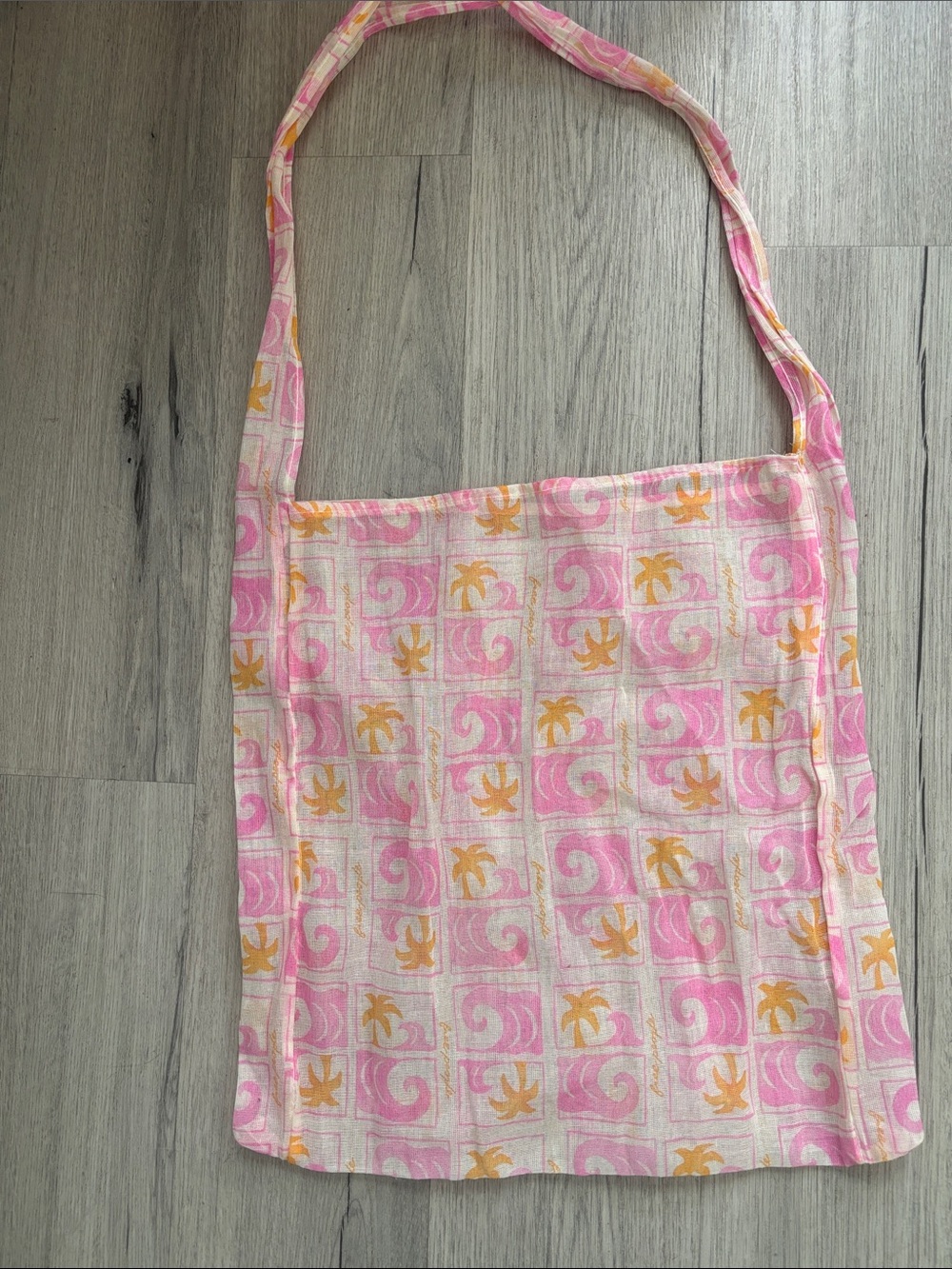 Free People Pink and Yellow Palm-Print Cotton Tote